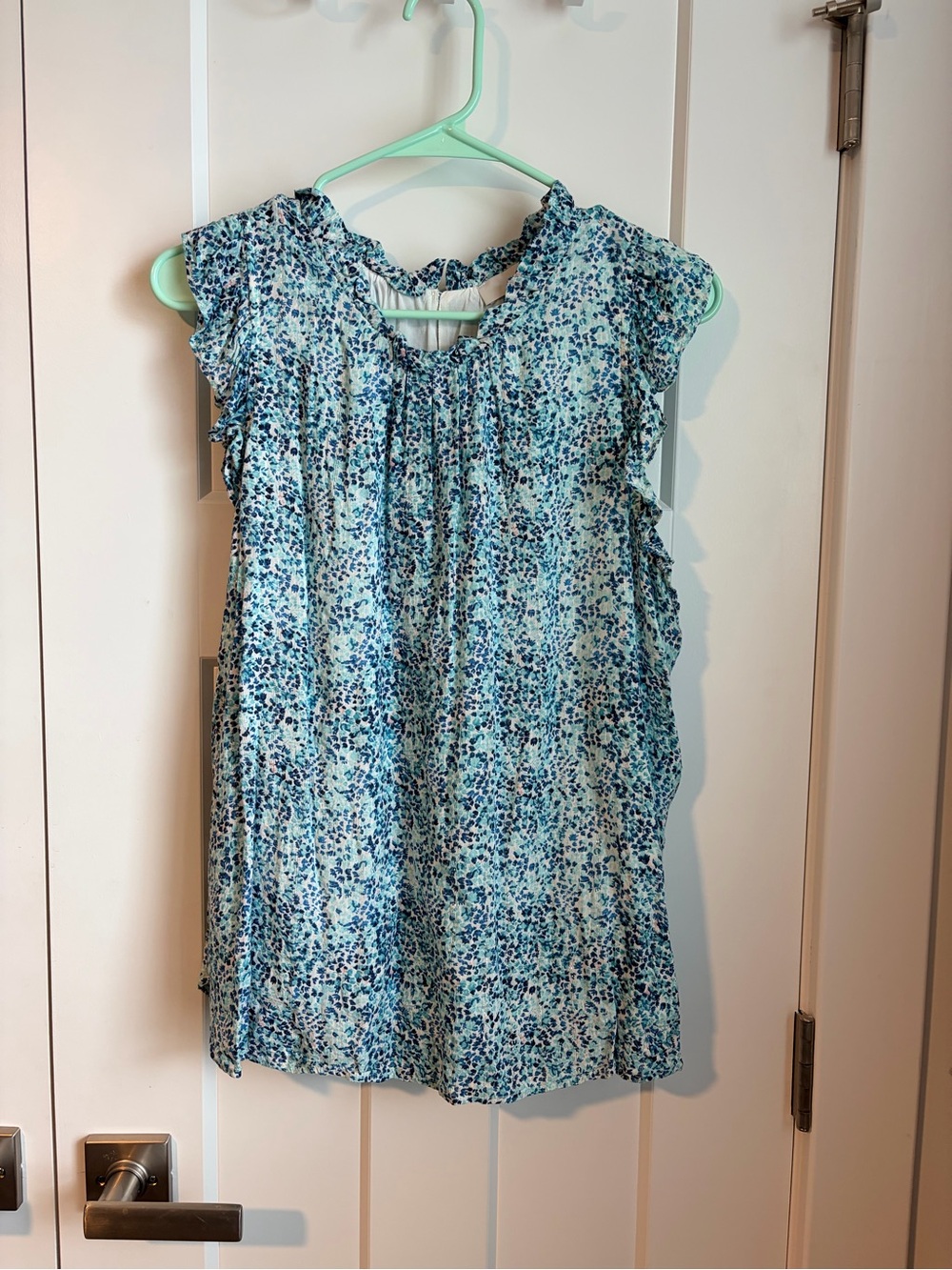LOFT Aqua Blue Floral Ruffle Sleeve Tunic